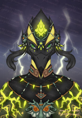 "Thunderous Power", illustrated in Procreate. Drawn as an Art Fight attack of 2024. Character belongs to Constellato on Bluesky.